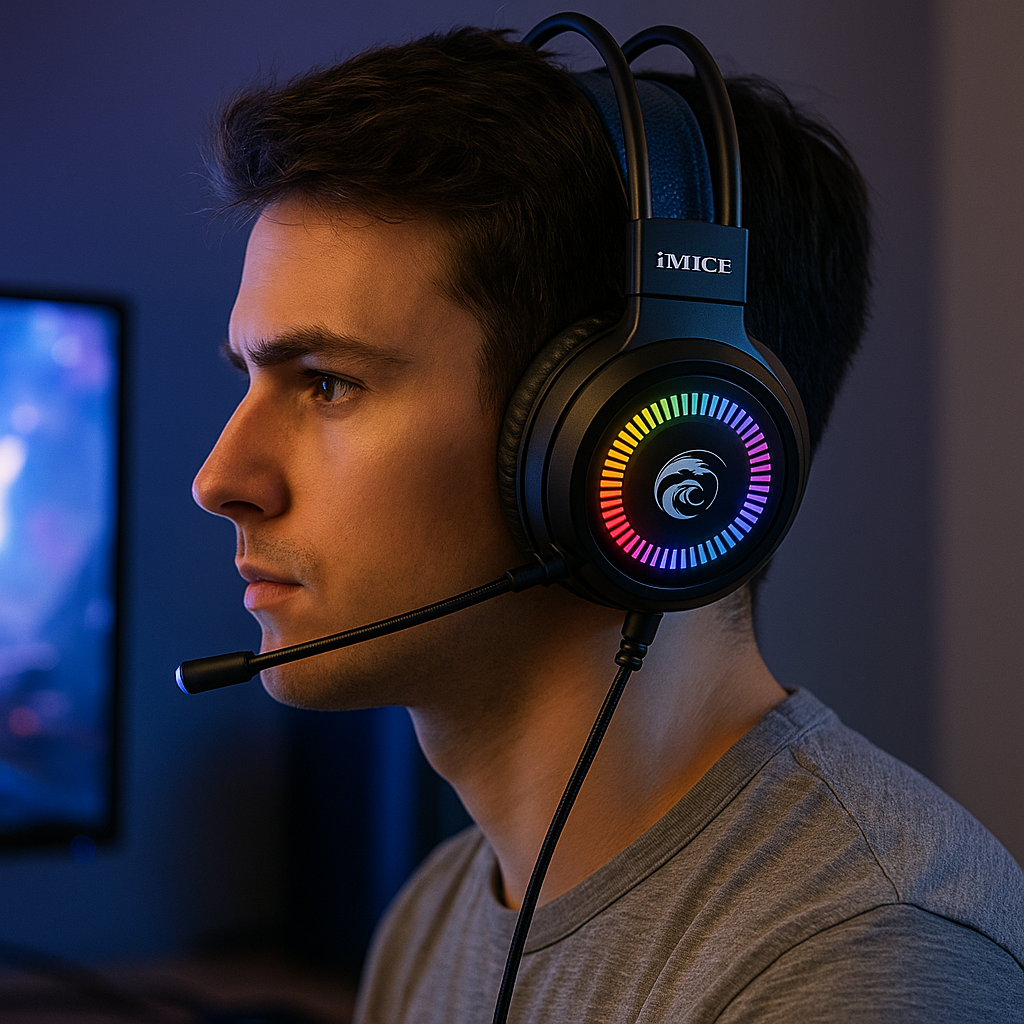 Auriculares Gamer Audifono Imice Gamer Negro Con Luz Led Negro