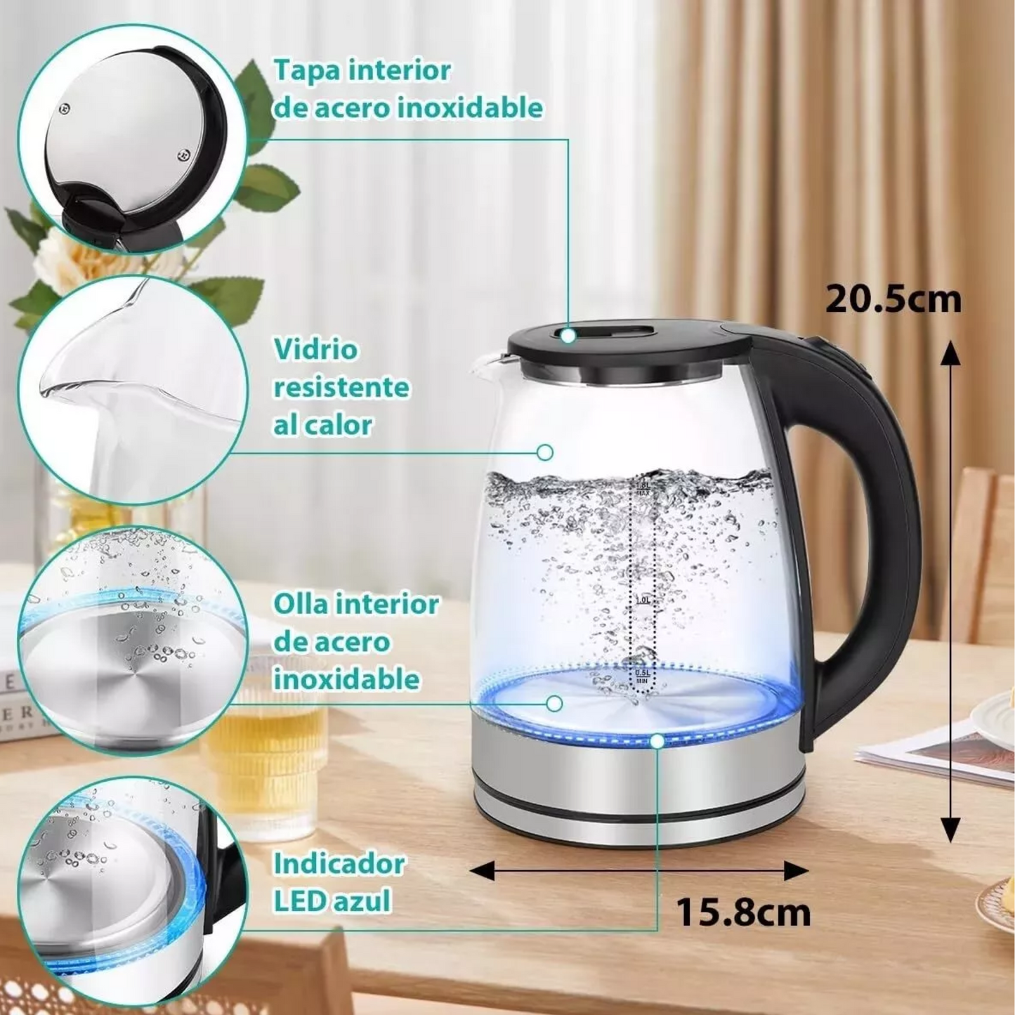 Hervidor de Agua de Vidrio 1.8L