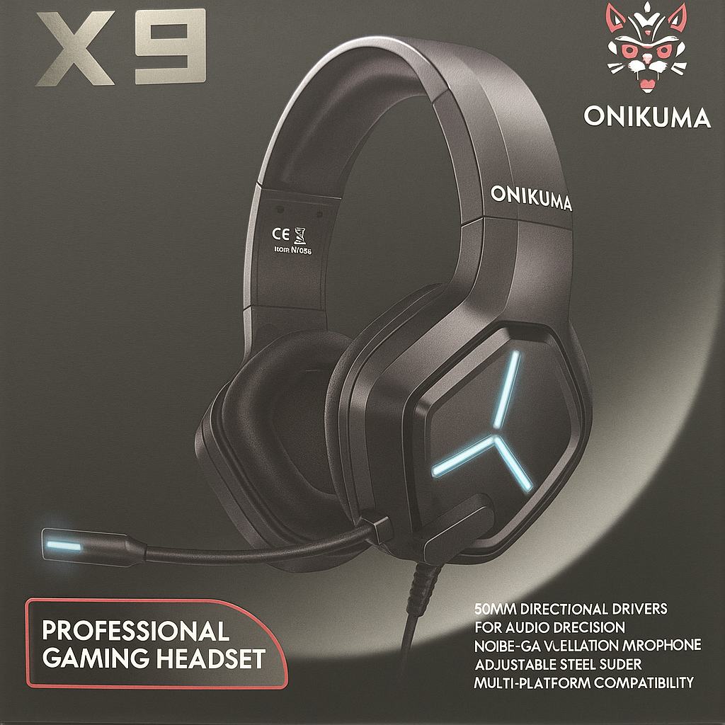 Audífonos Gamer Onikuma X9 con Micrófono y Luz LED RGB – Color Negro