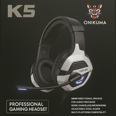 Auriculares gamer Onikuma Gamer K5 Pro negro y azul con luz LED