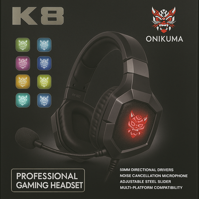 Auriculares gamer Onikuma K8 negro con luz LED