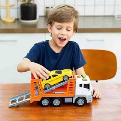 Camion Transporte Y Vehiculo De Friccion Con Luces Y Sonido