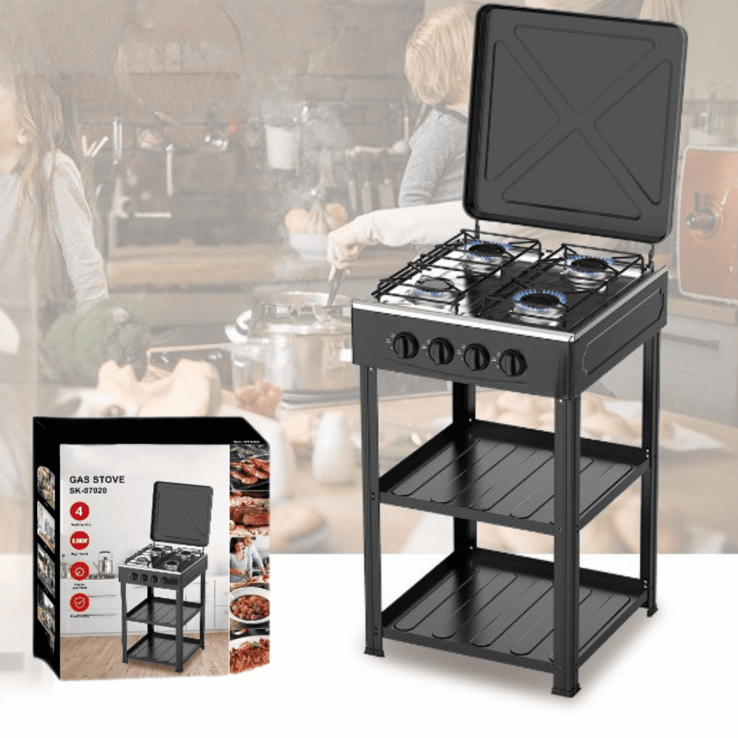 Cocina Encimera A Gas 4 Quemadores Con Repisas