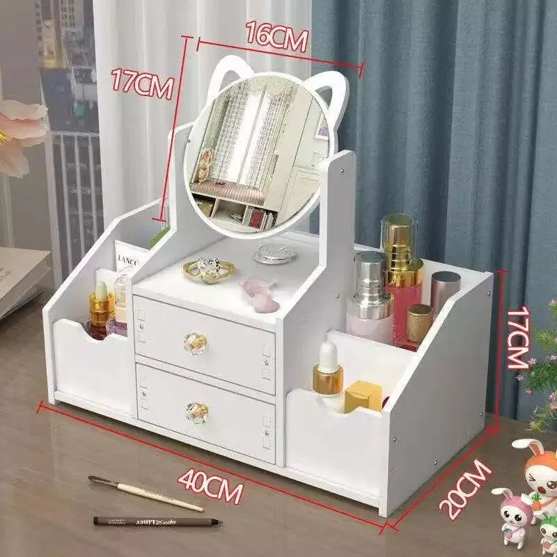 Organizador De Maquillaje Con Espejo Diseño Gato Armable
