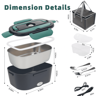 Loncheras Eléctricas Portátil Fiambrera Calentadora Comida Gris Oscuro