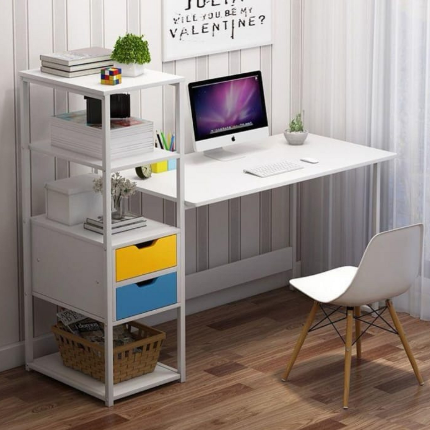 Escritorio Moderno con Repisas y Cajones para Oficina y Hogar