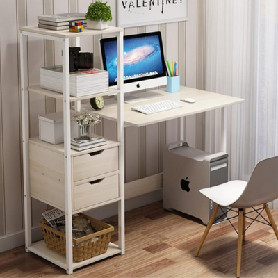 Escritorio Moderno con Repisas y Cajones para Oficina y Hogar