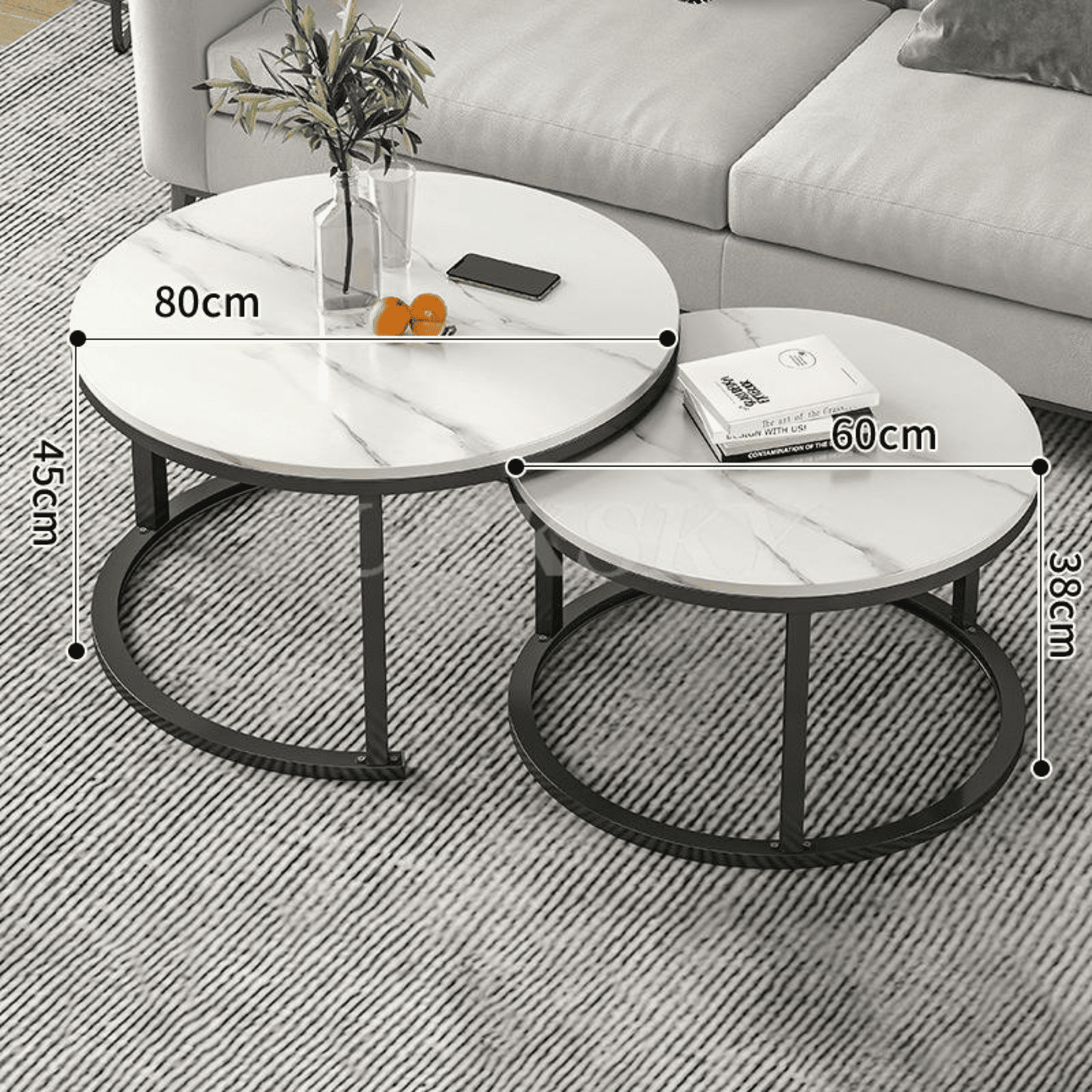 Juego de Mesa de Centro y Mesa Lateral Living Redonda Doble
