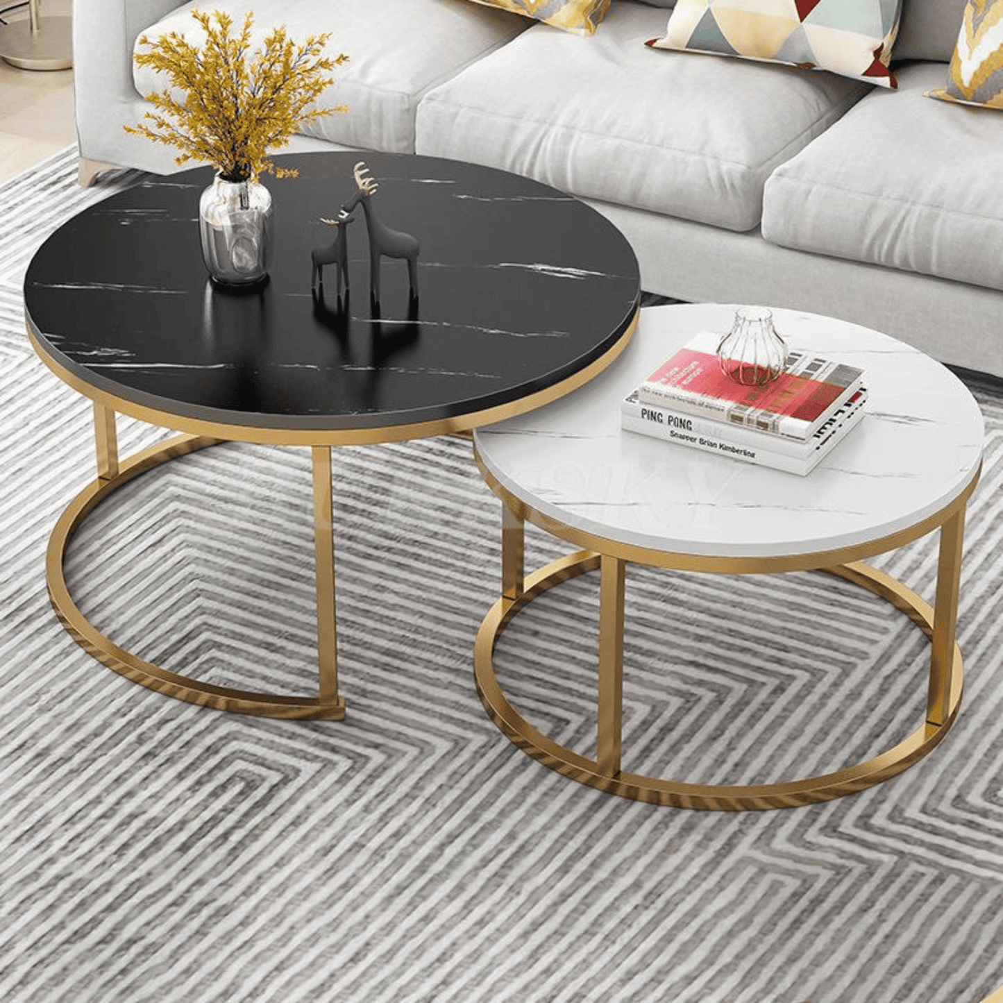 Juego de Mesa de Centro y Mesa Lateral Living Redonda Doble