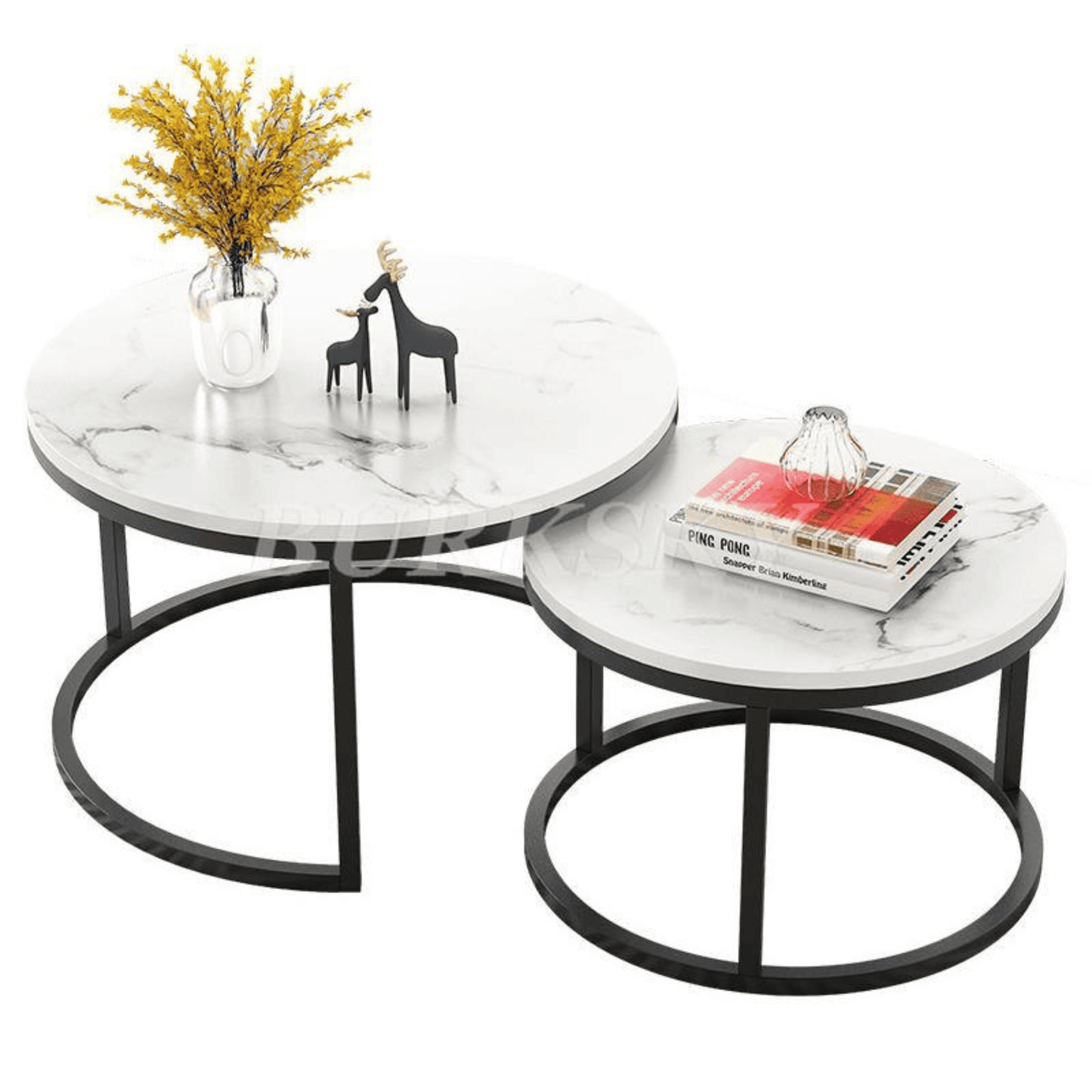 Juego de Mesa de Centro y Mesa Lateral Living Redonda Doble