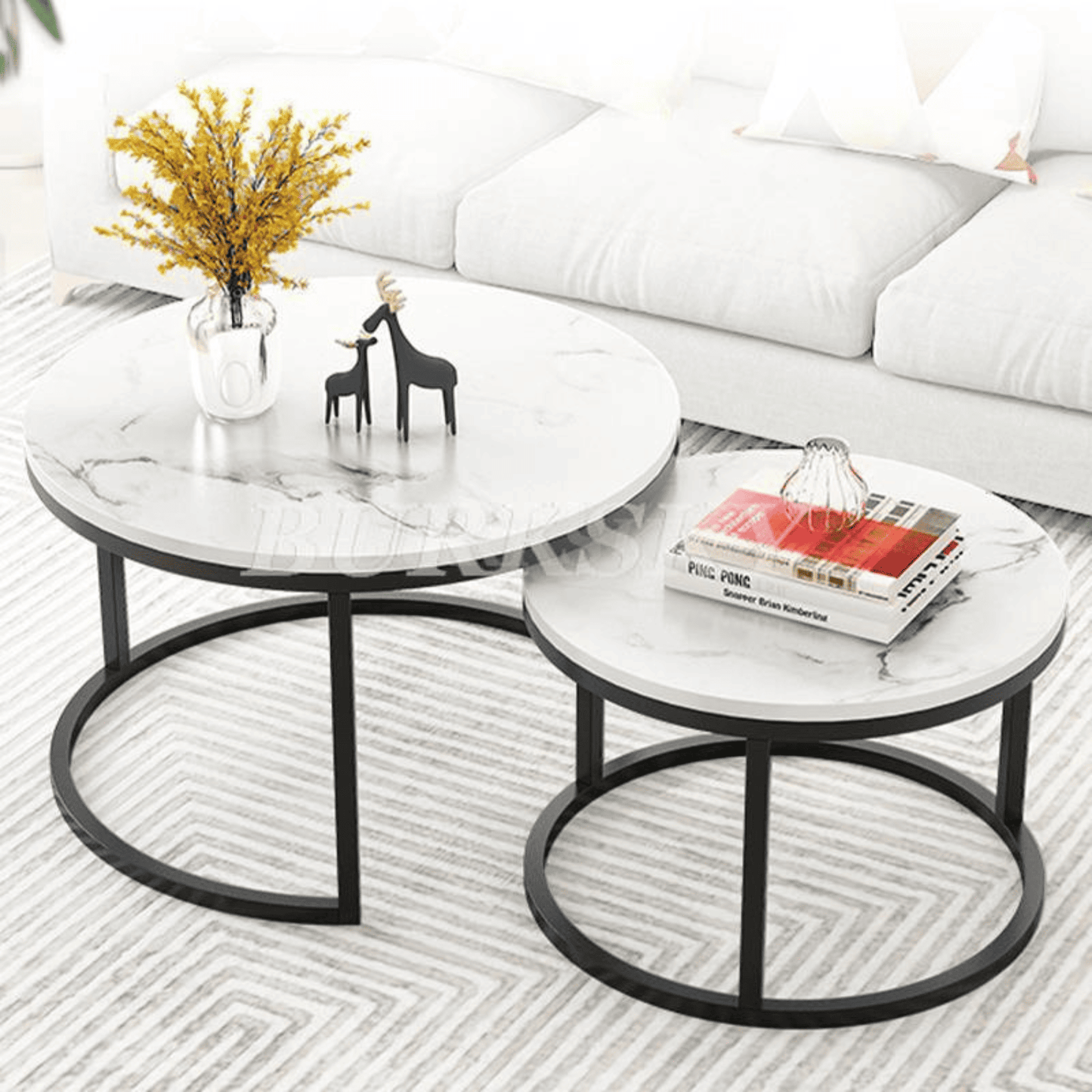 Juego de Mesa de Centro y Mesa Lateral Living Redonda Doble