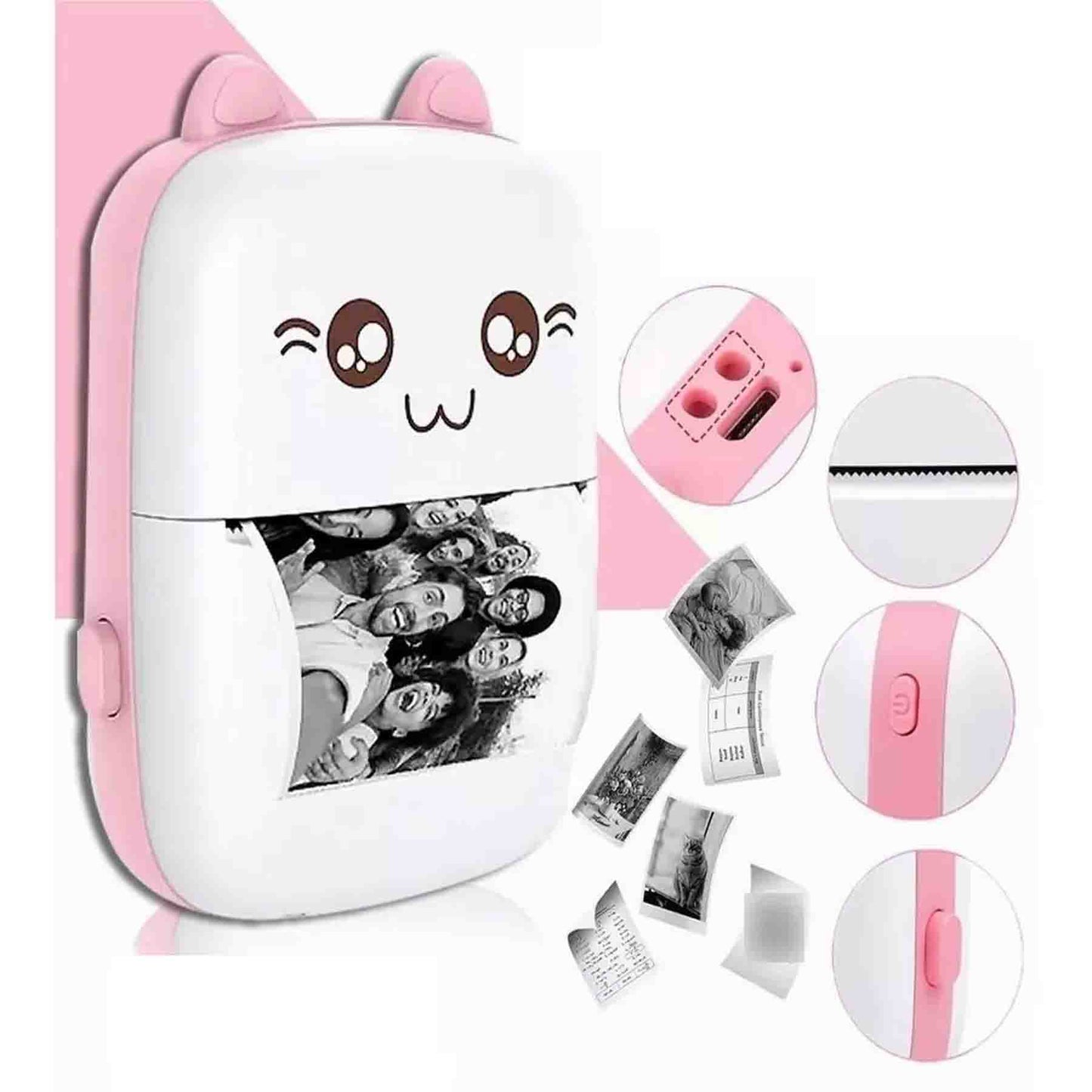 Mini Impresora Térmica Portátil Bluetooth Gatito + 1