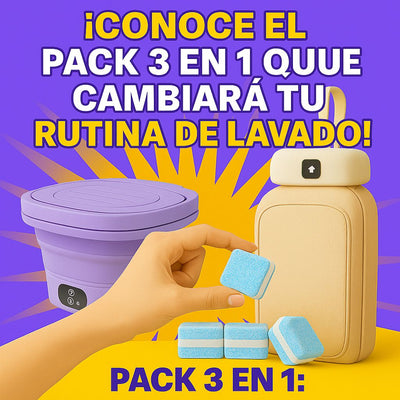 Pack 3 en 1 de Lavado Portátil | Mini Lavadora + Bolsa de Secado + Pastilla Efervecente