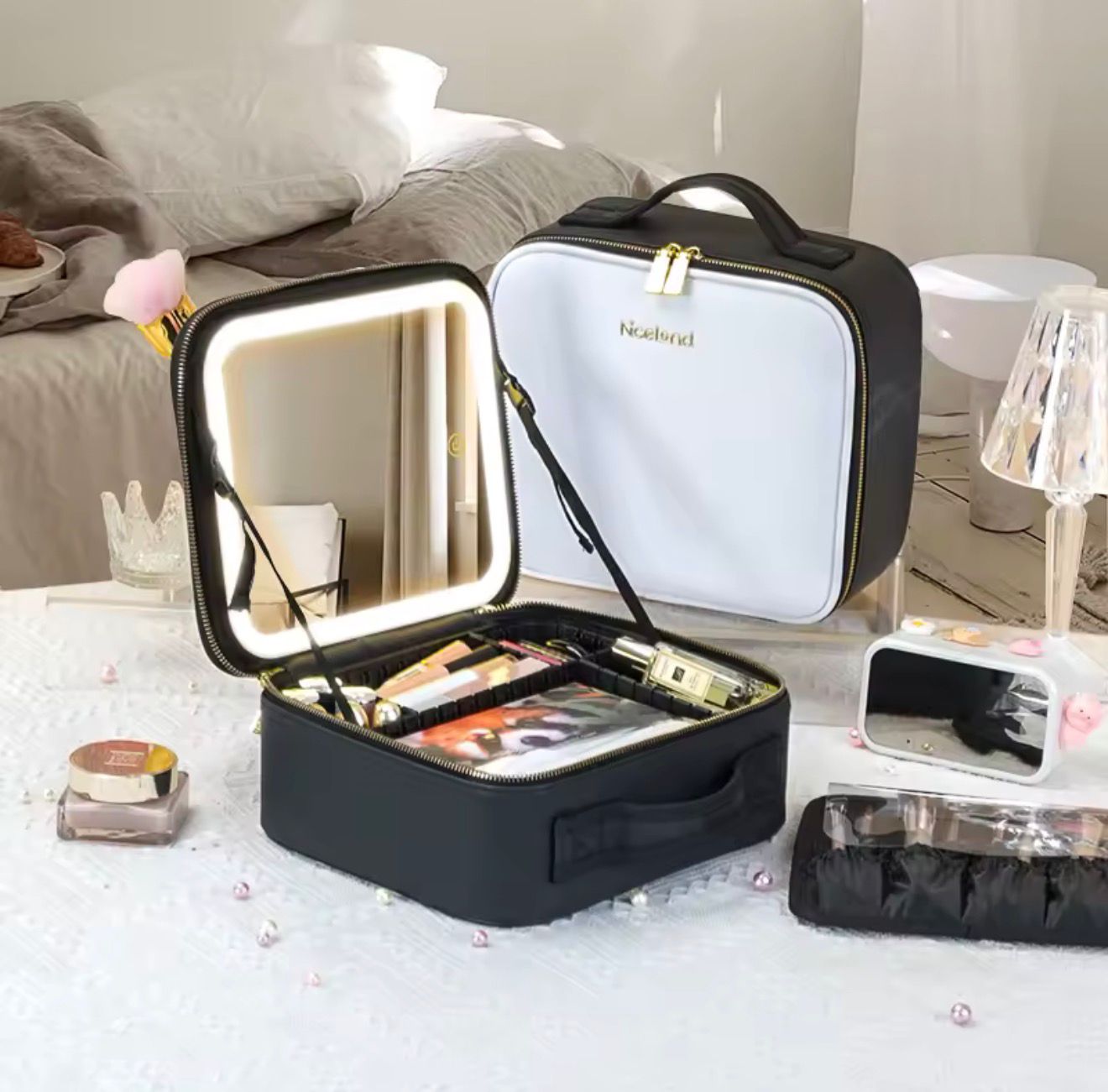 Cosmetiquero Con Espejo Organizador Led Cosmeticos