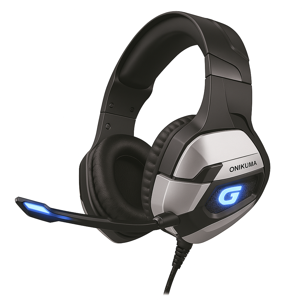 Auriculares gamer Onikuma Gamer K5 Pro negro y azul con luz LED