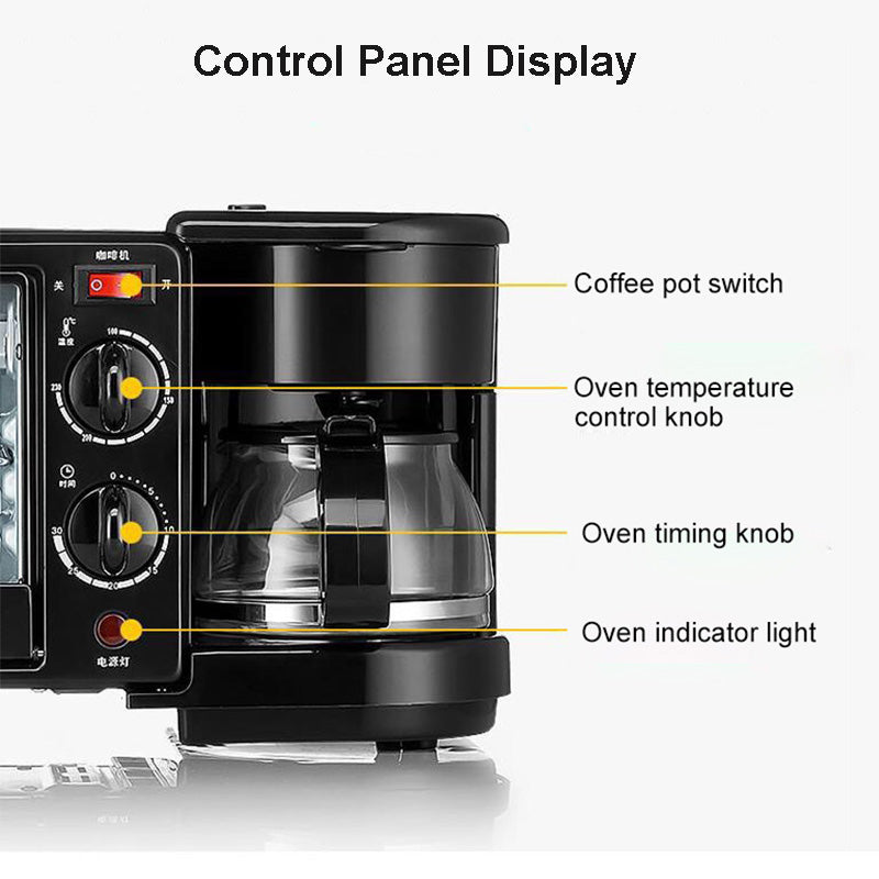 Horno Eléctrico 3 en 1 con Cafetera y Plancha