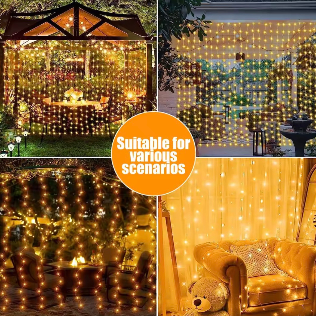 Cortina de Luces LED 3 Metros Solar – Amarillo Cálido o Multicolor