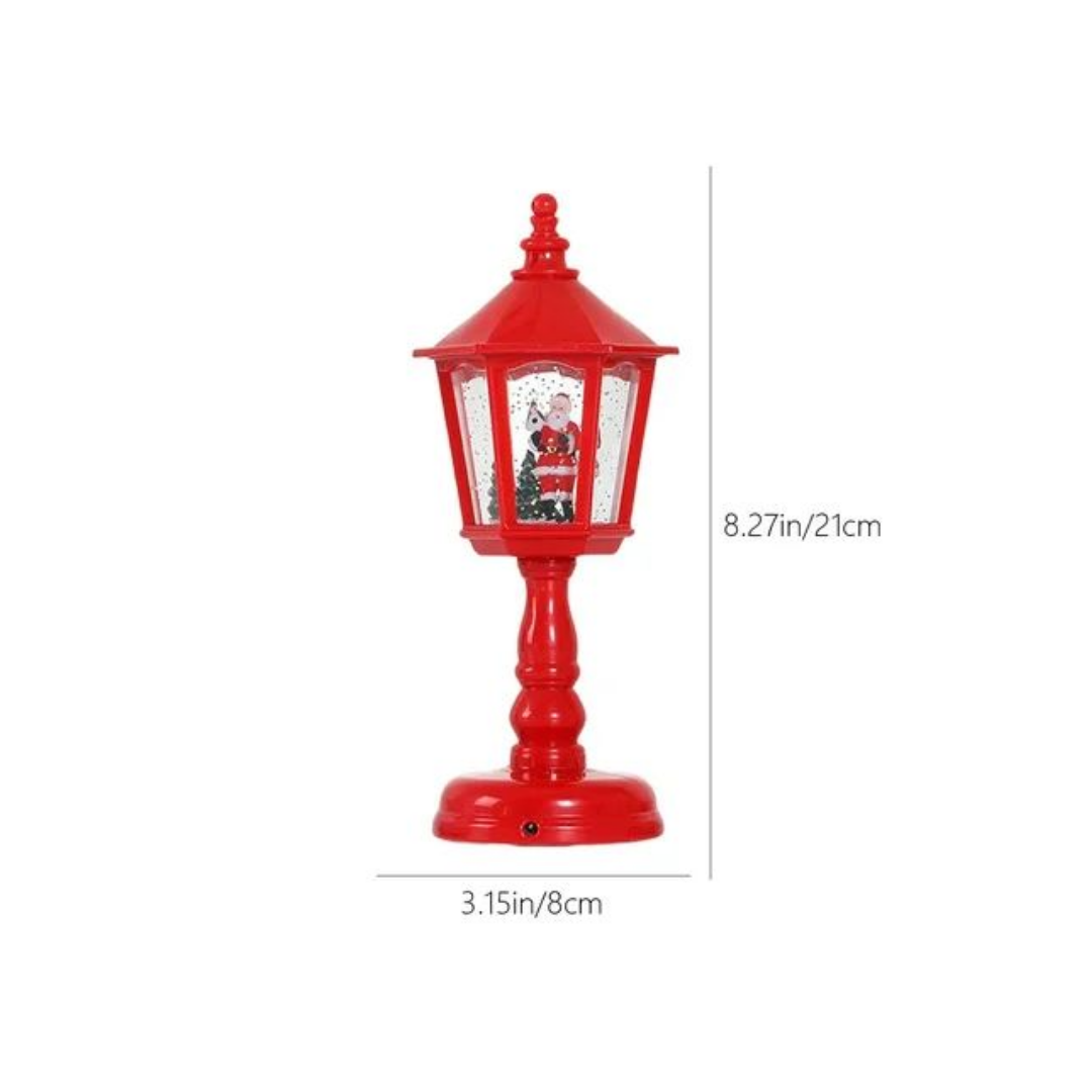 Lámpara Farol Rojo de Mesa Navideña con Música y Luz de Nieve