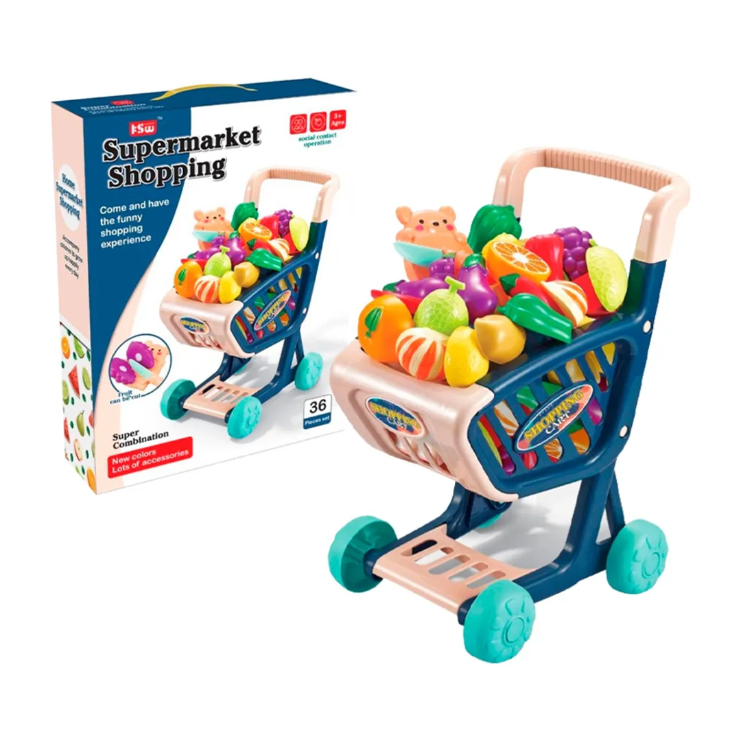 Carrito De Supermercado Infantil Tktouci Con Frutas Y Verduras De Juguete – Carro De Compras Educativo Para Niños Desde 3 Años, Juego Simbólico De Aprendizaje