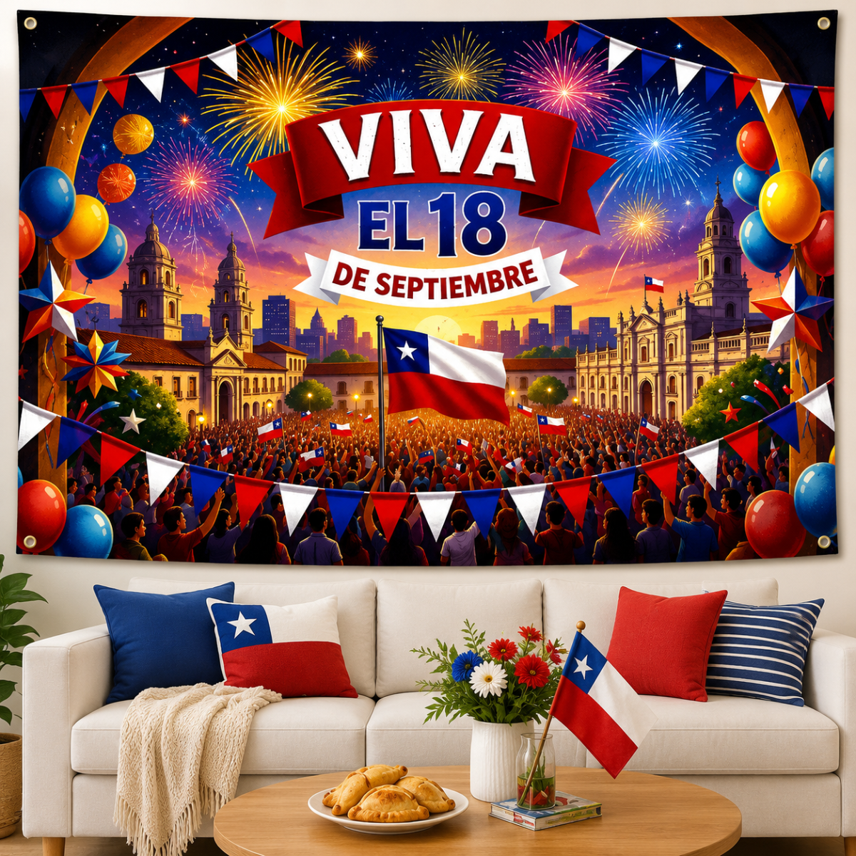 Mural Fiestas Patrias Chile Cueca y Bandera 200x180 cm