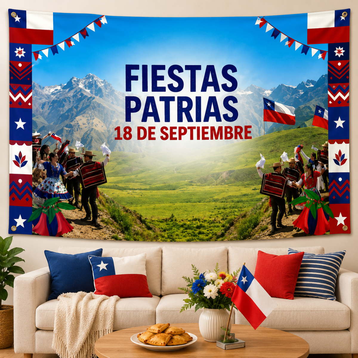 Mural Fiestas Patrias Chile Cueca y Bandera 200x180 cm