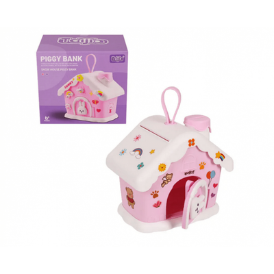 Alcancía Infantil Casa Rosa con Pegatinas 3D