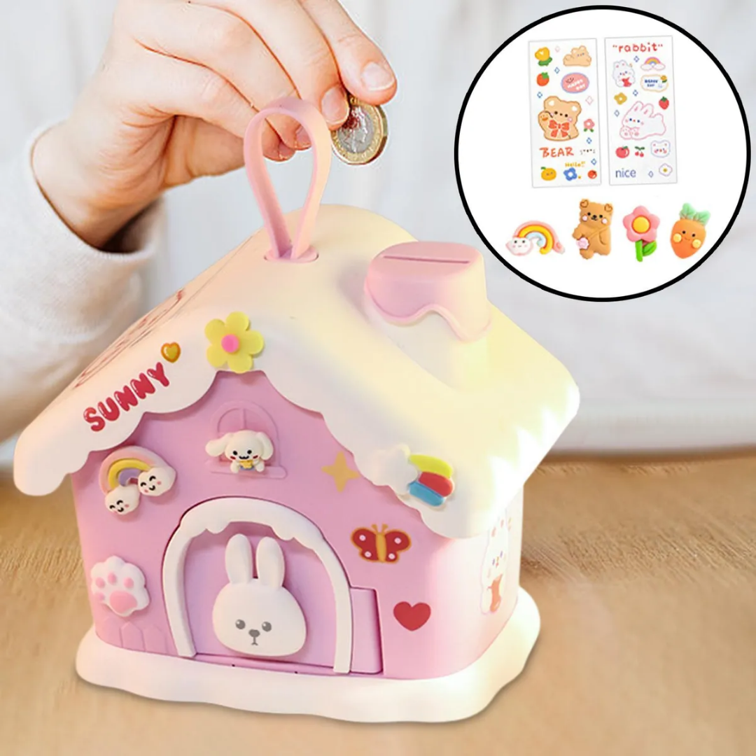 Alcancía Infantil Casa Rosa con Pegatinas 3D