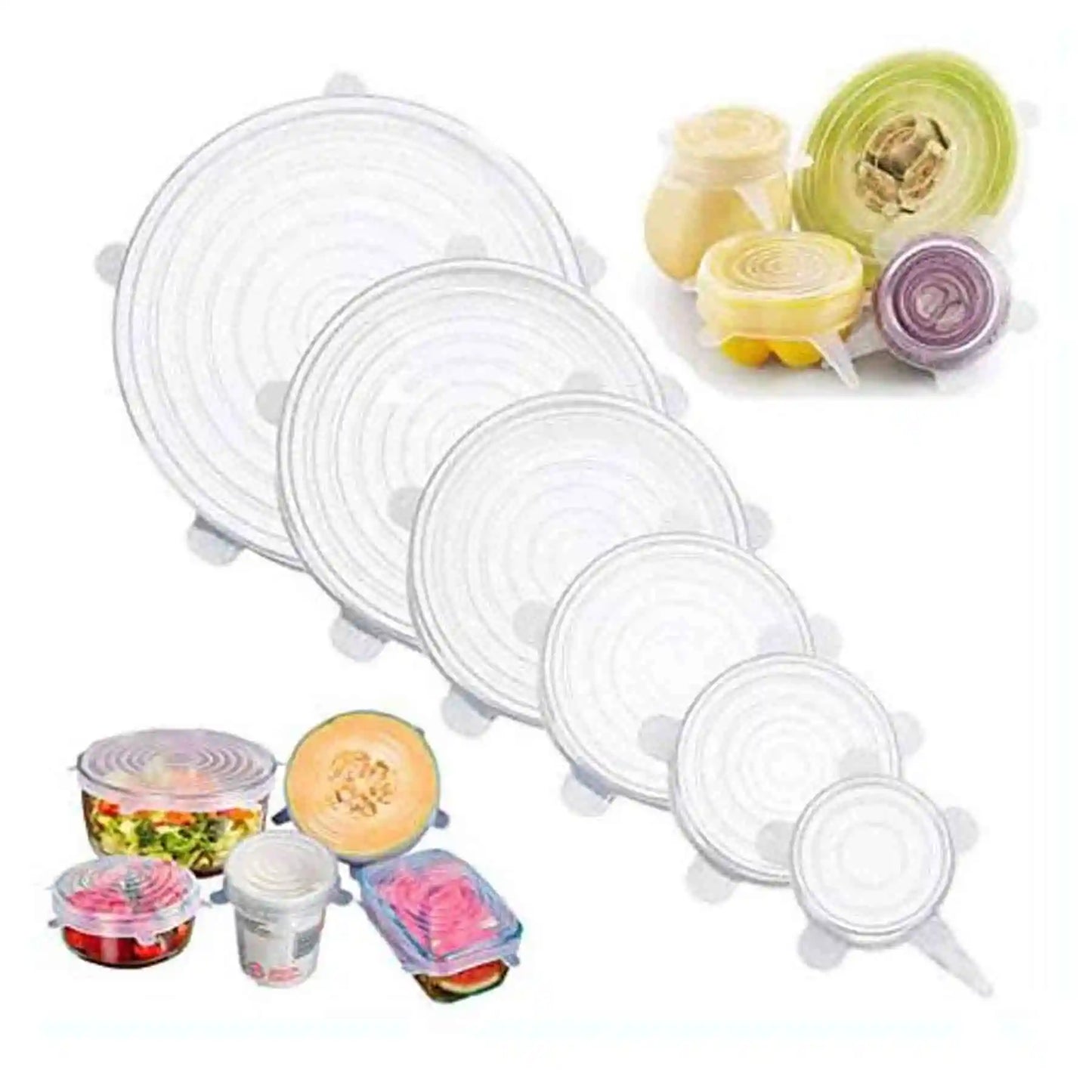 Set 6 Tapas Silicona Adaptable Para Alimentos Reutilizables