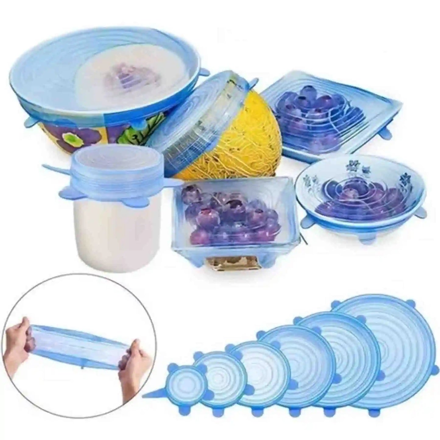 Set 6 Tapas Silicona Adaptable Para Alimentos Reutilizables