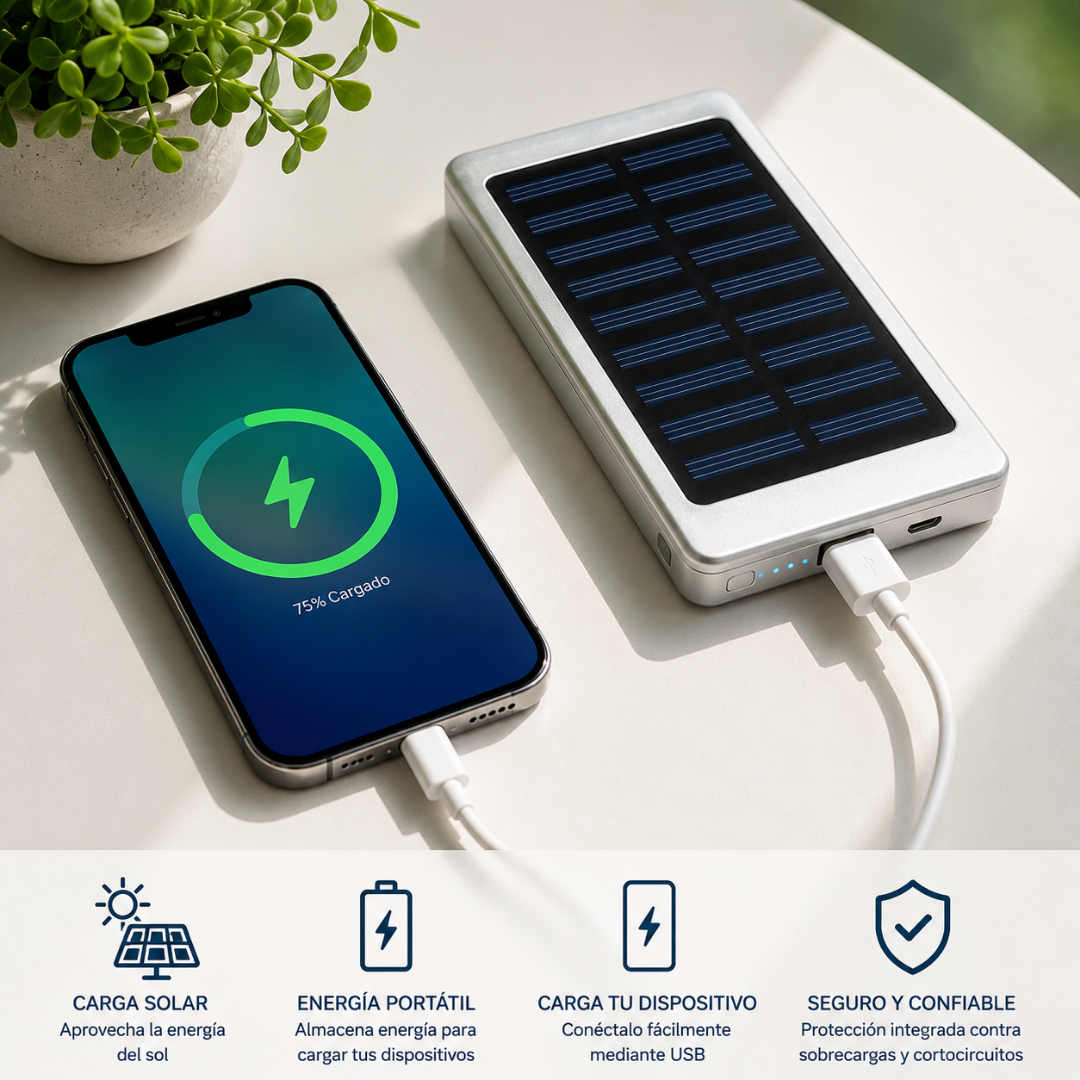 Power Bank Solar Portátil con Cargador Solar USB