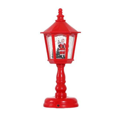 Lámpara Farol Rojo de Mesa Navideña con Música y Luz de Nieve