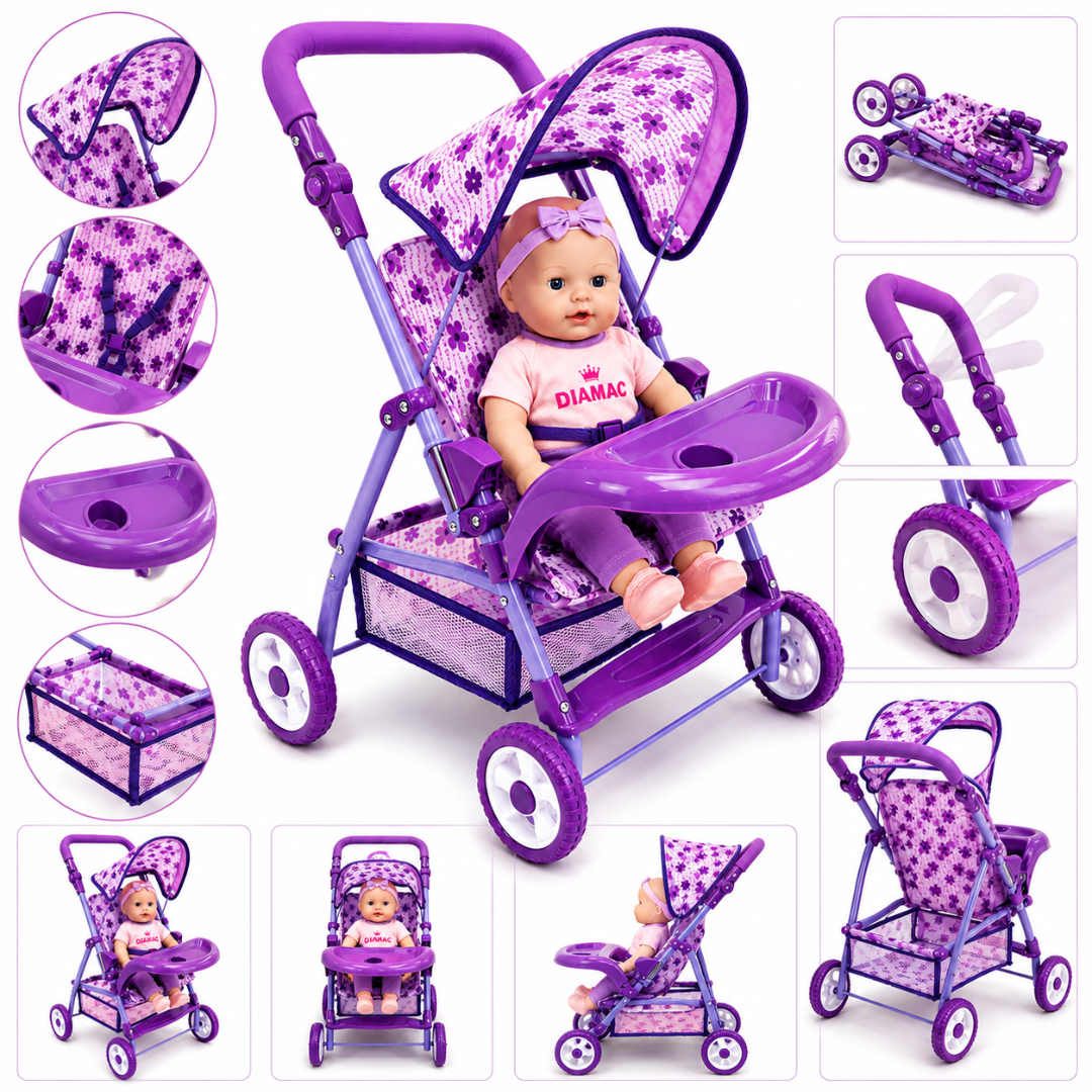 Coche para Muñecas Grande con Bandeja y Canasto Infantil