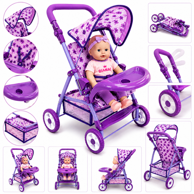 Coche para Muñecas Grande con Bandeja y Canasto Infantil