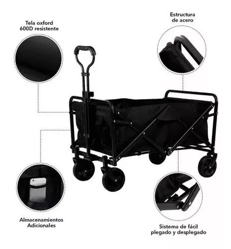 Carrito Para Compras Plegable Ideal Para El Camping Pro Max Color Negro