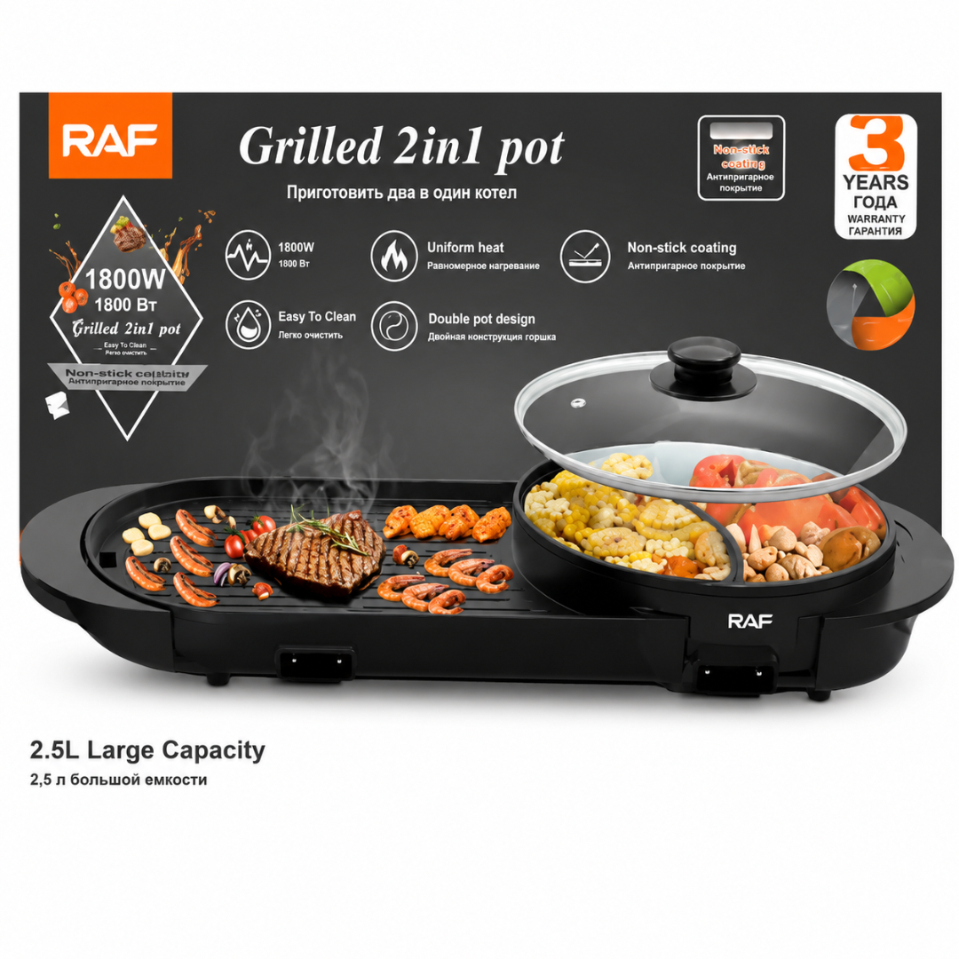 Parrilla Eléctrica y Olla 2 en 1 RAF 1800W 2.5L