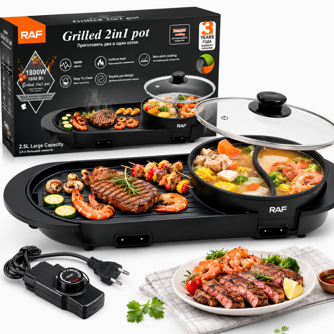 Parrilla Eléctrica y Olla 2 en 1 RAF 1800W 2.5L