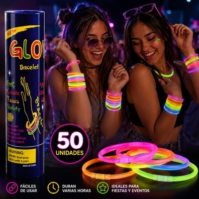 Pulseras Neón Luminosas 50 Unidades Glow Sticks para Fiestas y Eventos