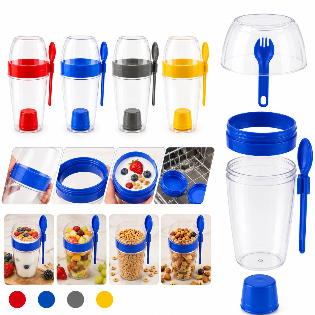 Pack 2 Vasos Para Yogurt Cereal Con Tapa Y Cuchara