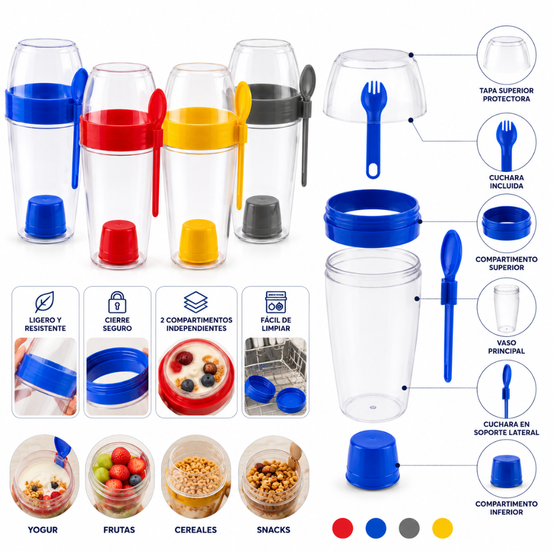 Pack 2 Vasos Para Yogurt Cereal Con Tapa Y Cuchara