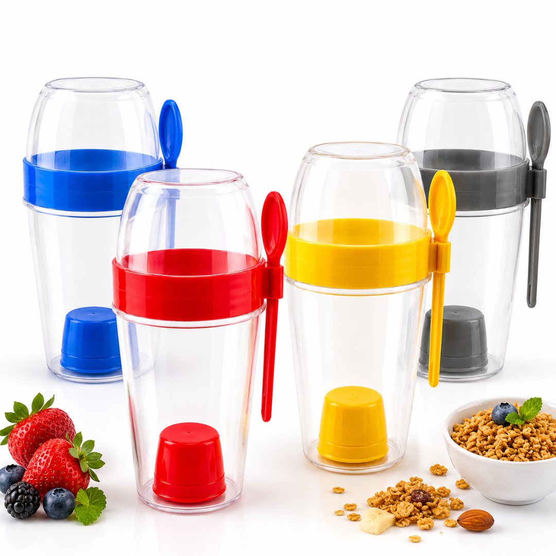 Pack 2 Vasos Para Yogurt Cereal Con Tapa Y Cuchara