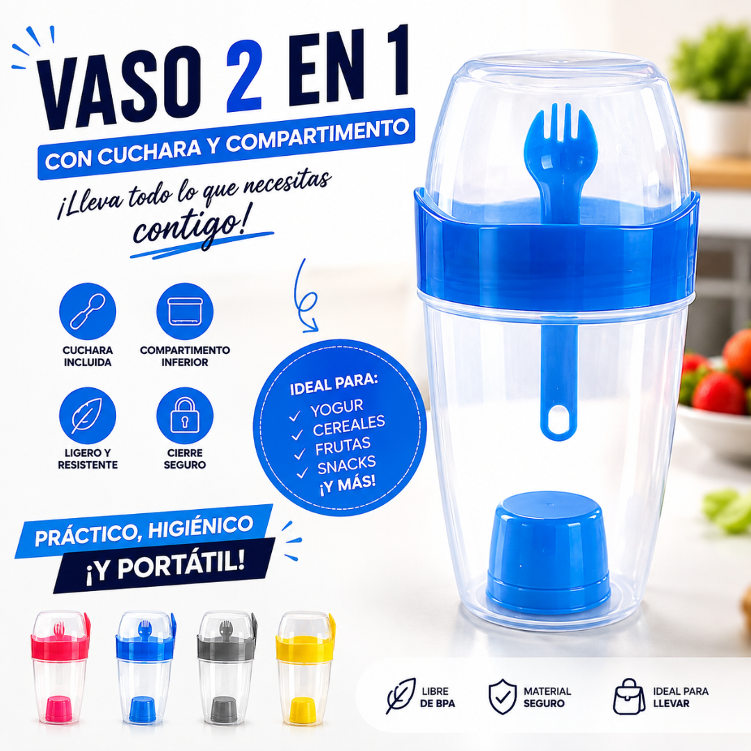 Pack 2 Vasos Para Yogurt Cereal Con Tapa Y Cuchara