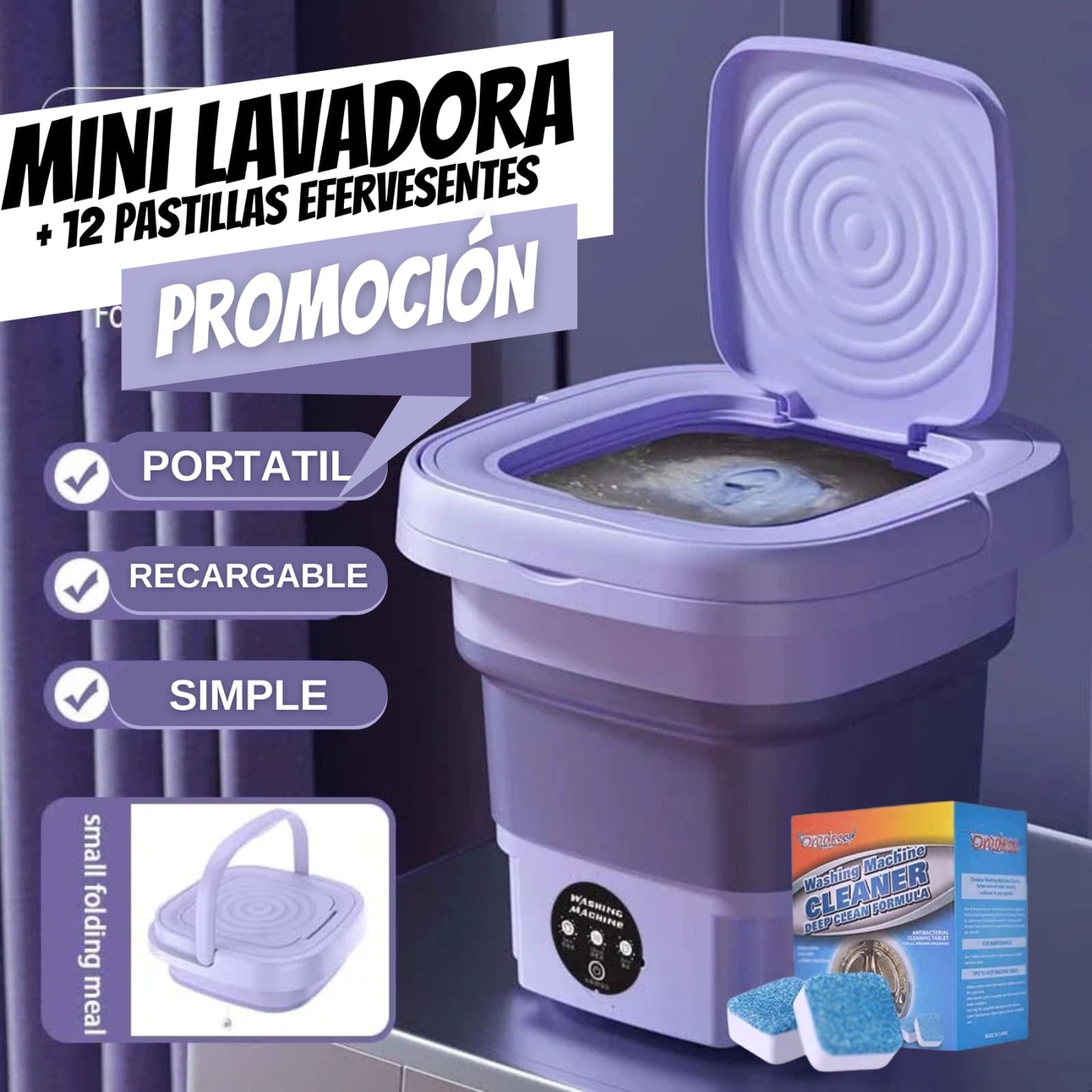 Mini Lavadora Portatil Plegable Personal Hogar