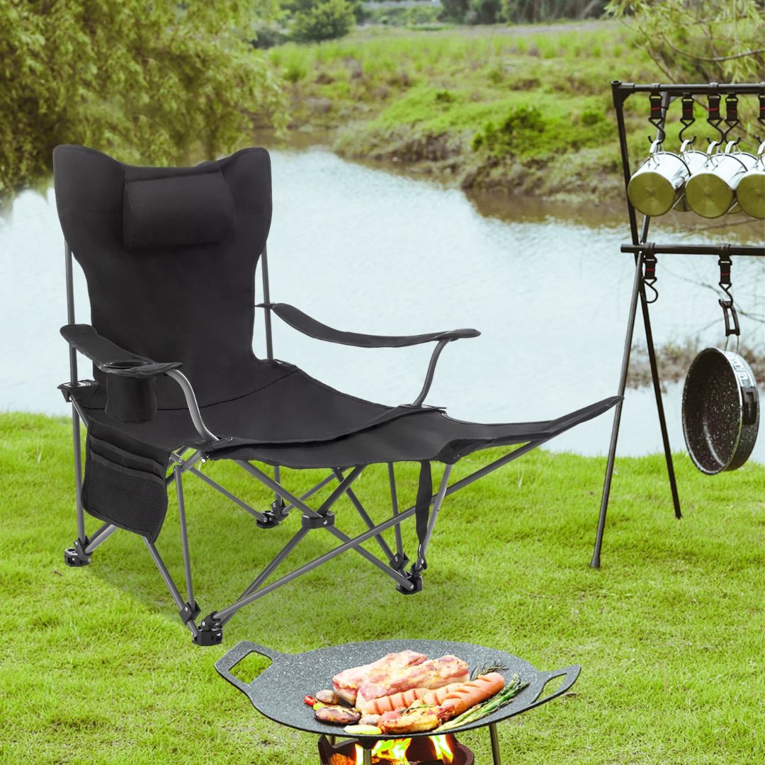 Silla Plegable de Camping con Reposapiés Reclinable