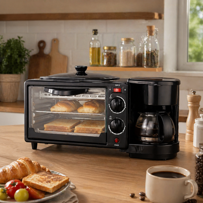 Horno Eléctrico 3 en 1 con Cafetera y Plancha
