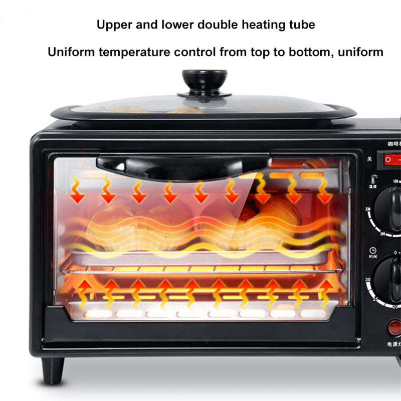 Horno Eléctrico 3 en 1 con Cafetera y Plancha