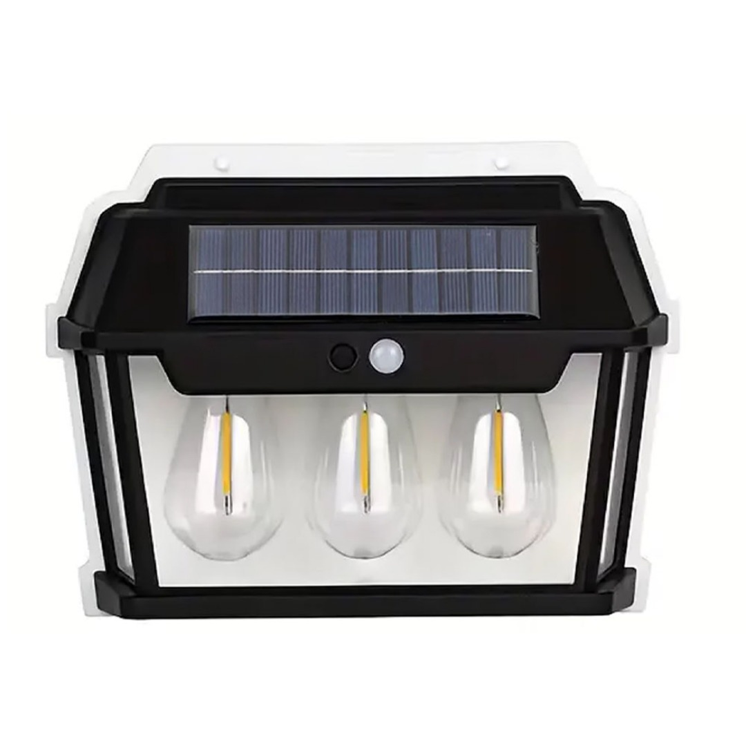 Farol Solar Aplique Pared 3 Ampolletas Sensor Luz Fría