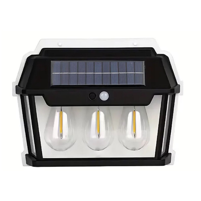 Farol Solar Aplique Pared 3 Ampolletas Sensor Luz Fría