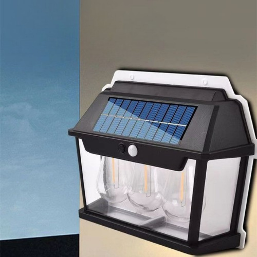 Farol Solar Aplique Pared 3 Ampolletas Sensor Luz Fría