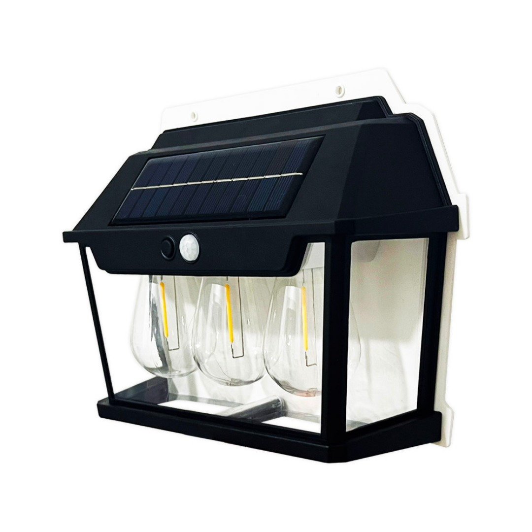 Farol Solar Aplique Pared 3 Ampolletas Sensor Luz Fría