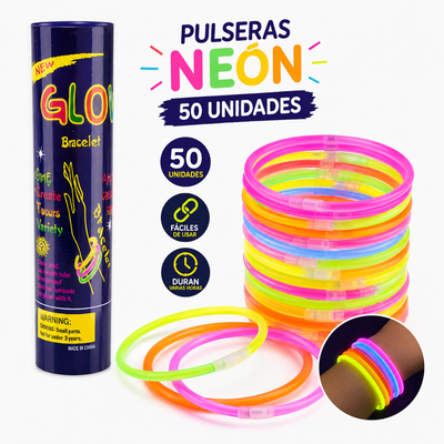 Pulseras Neón Luminosas 50 Unidades Glow Sticks para Fiestas y Eventos